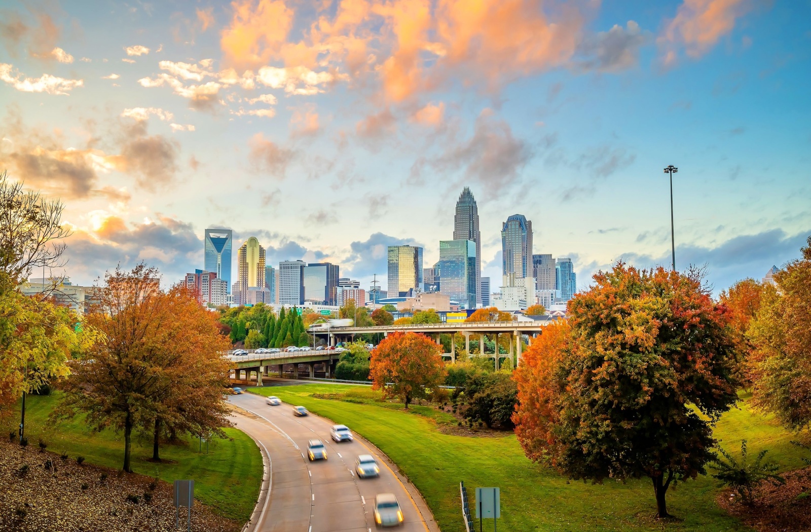 An aerial view of Charlotte, North Carolina's city skyline.